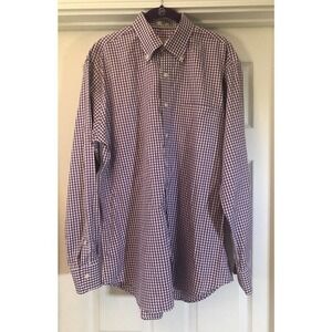 𝅺PETER Millar Mens Shirt Nanoluxe Easycare Cotton Purple White Check Size Large